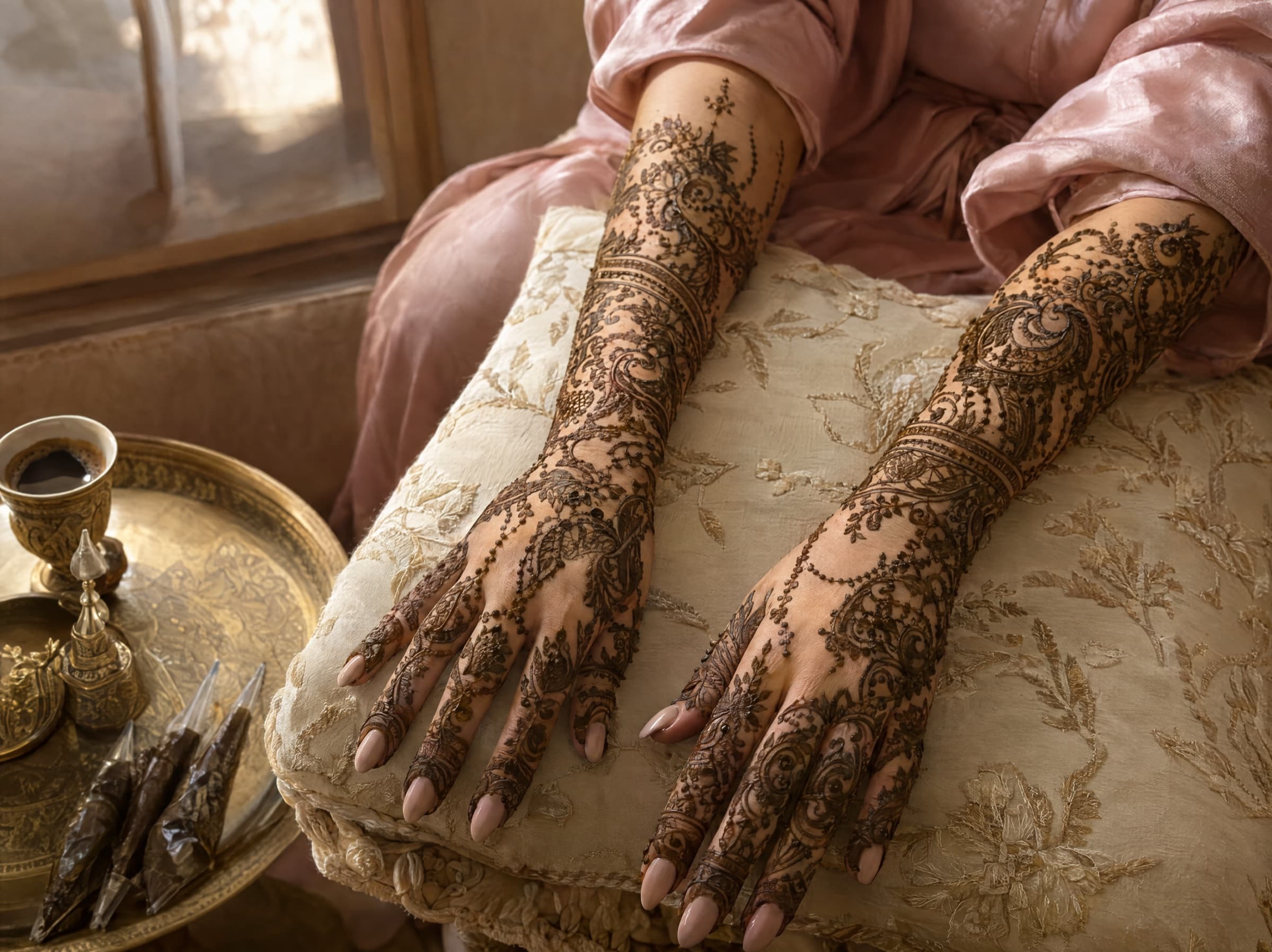 Bridal henna. Hands to the elbow and feet to the ankle.
